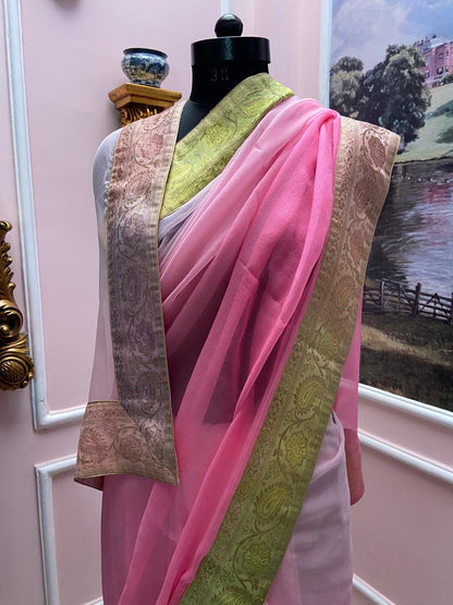 Pink Shaded with shaded Antique Border Saree