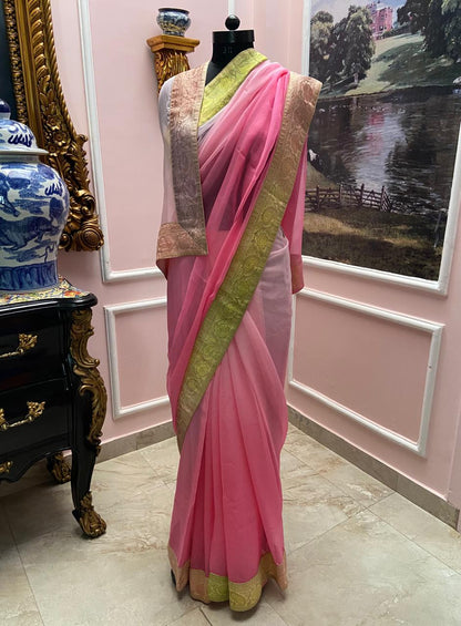 Pink Shaded with shaded Antique Border Saree