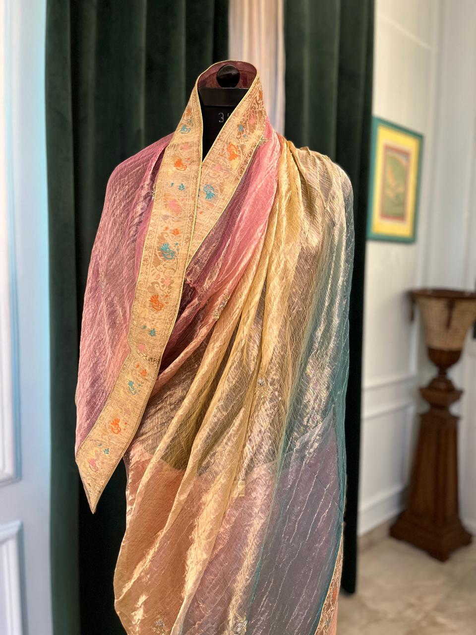 Multicolor Tissue Antique Border Saree