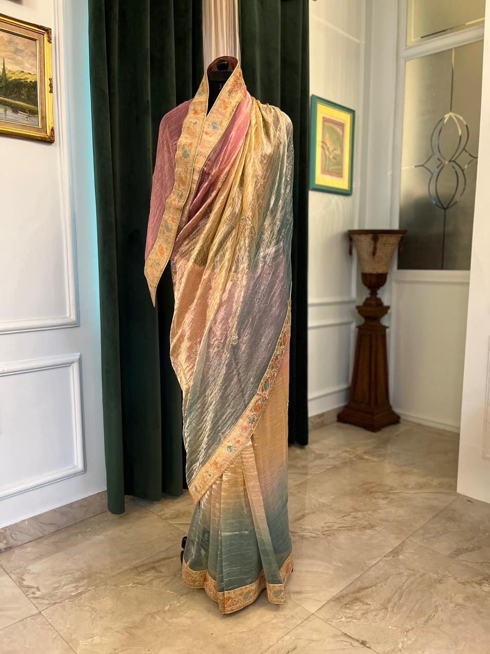 Multicolor Tissue Antique Border Saree