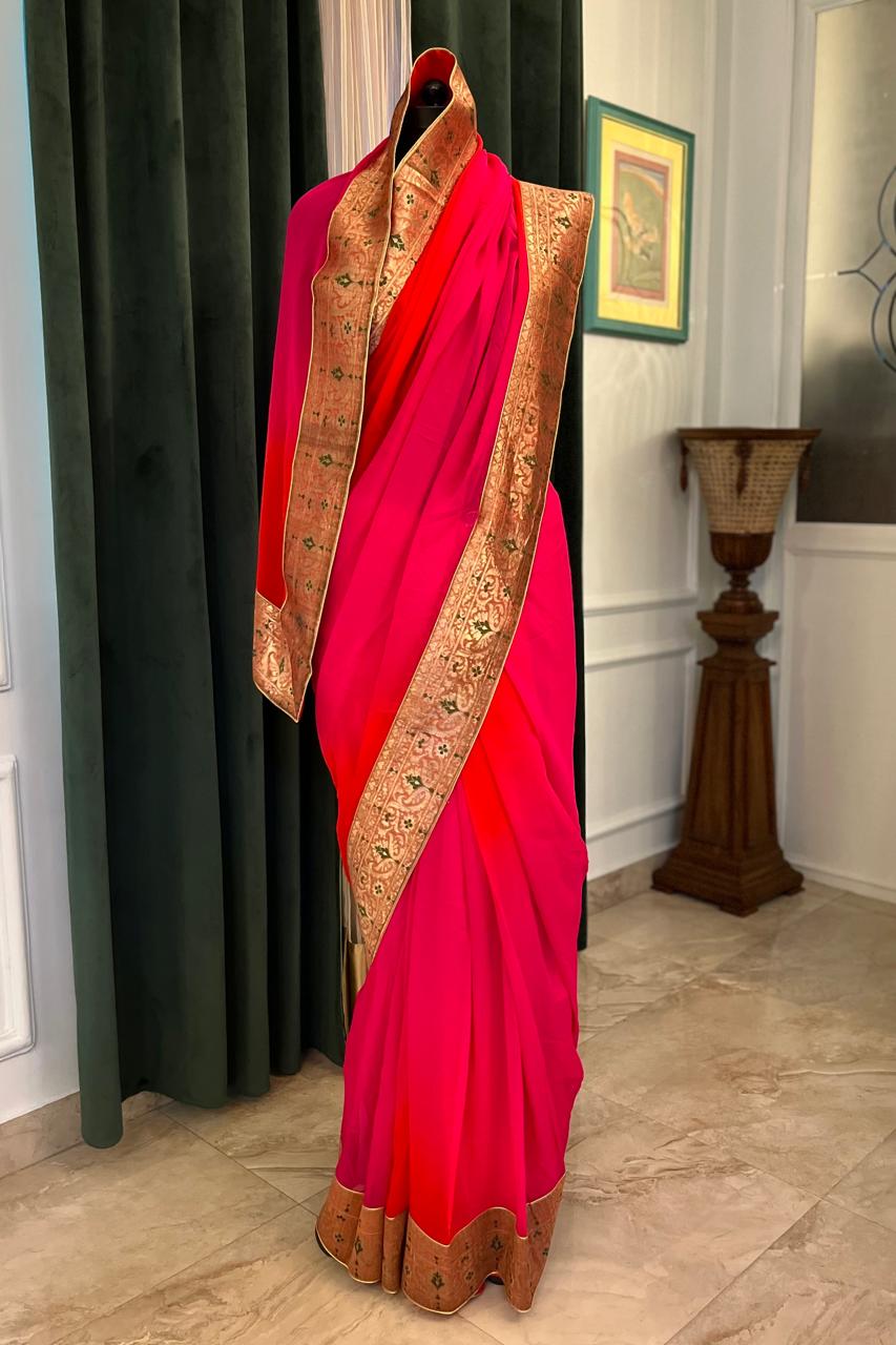 Red Shaded with Antique Border Saree