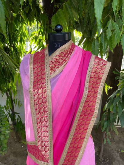 Pink Ombre Antique Border saree