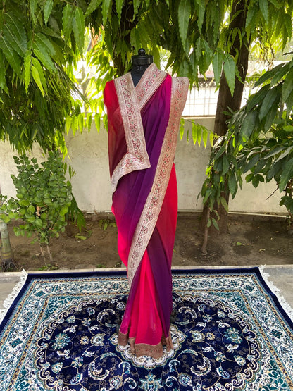 Red-rani shaded antique border saree