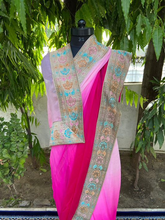 Rani-pink ombre antique border saree