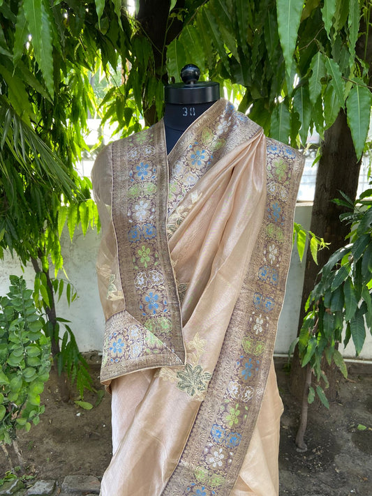 Gold tissue antique border saree