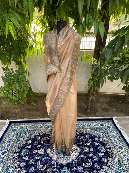 Gold tissue antique border saree