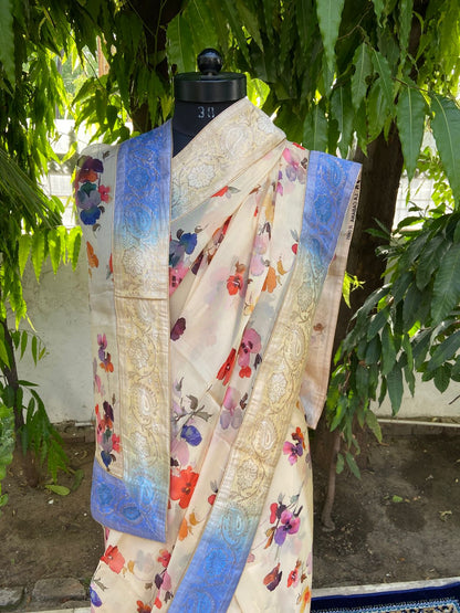 Beige antique border saree