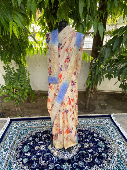 Beige antique border saree