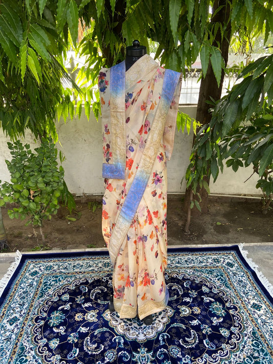 Beige antique border saree