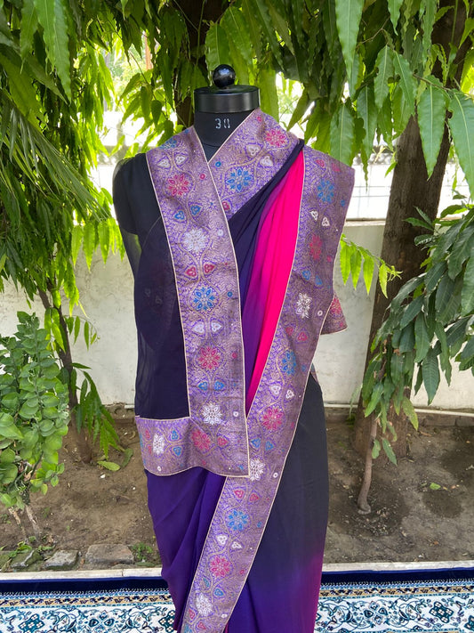Black-purple shaded antique border saree