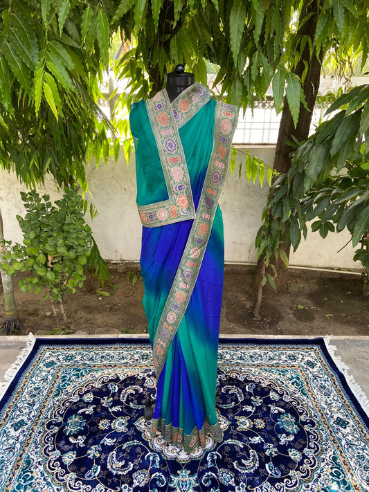 Peacock antique border saree