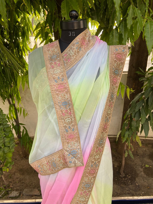 Multicolor antique border saree