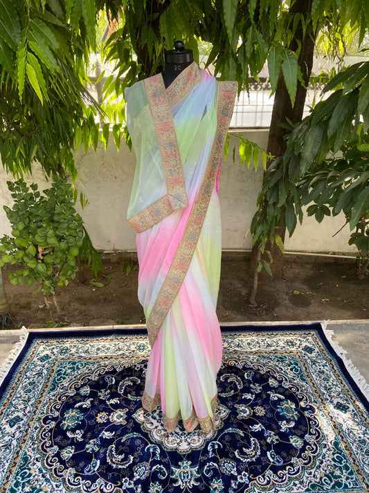 Multicolor antique border saree