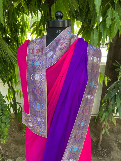 Rani to purple shaded antique border saree