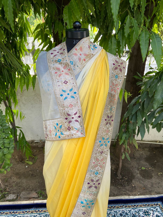 Yellow ombre antique border saree