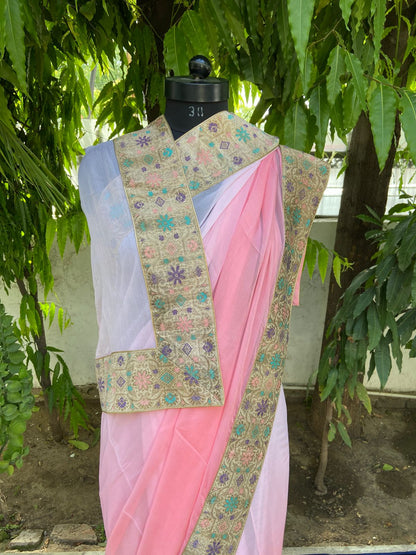 Peach ombre antique border saree
