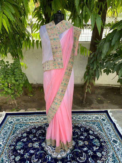 Peach ombre antique border saree