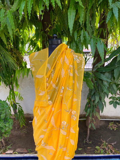 Sunshine Bloom Chiffon Saree