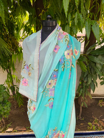 Pastel Bloom Chiffon Saree