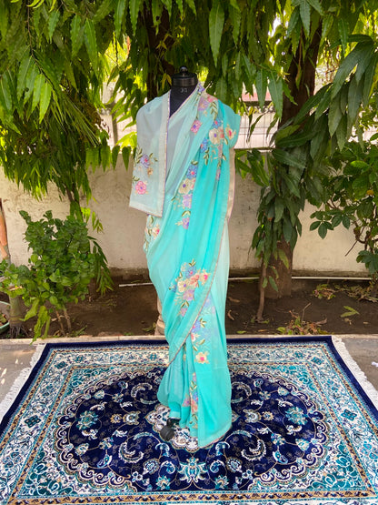 Pastel Bloom Chiffon Saree