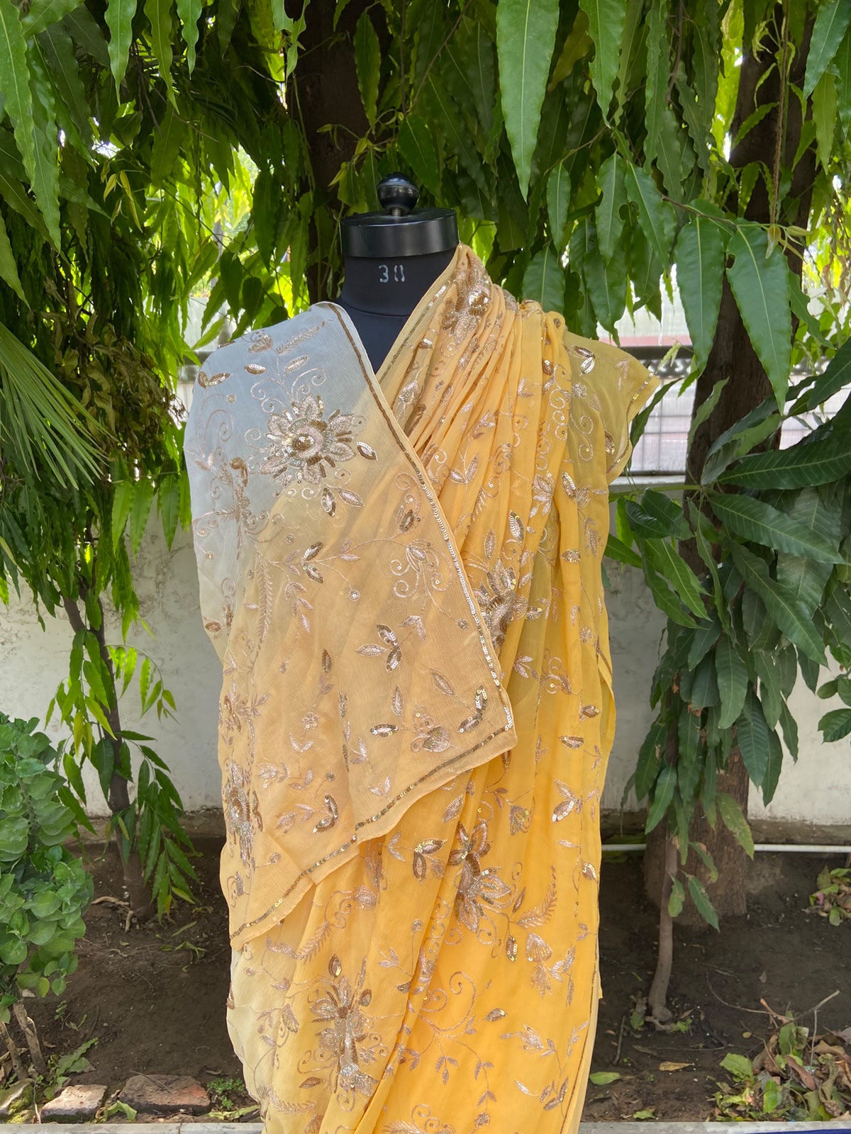 Golden Glow Embroidered Chiffon Saree