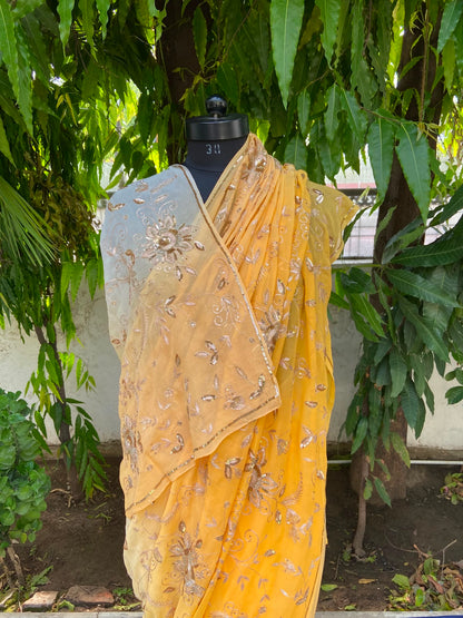 Golden Glow Embroidered Chiffon Saree