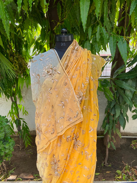 Golden Glow Embroidered Chiffon Saree