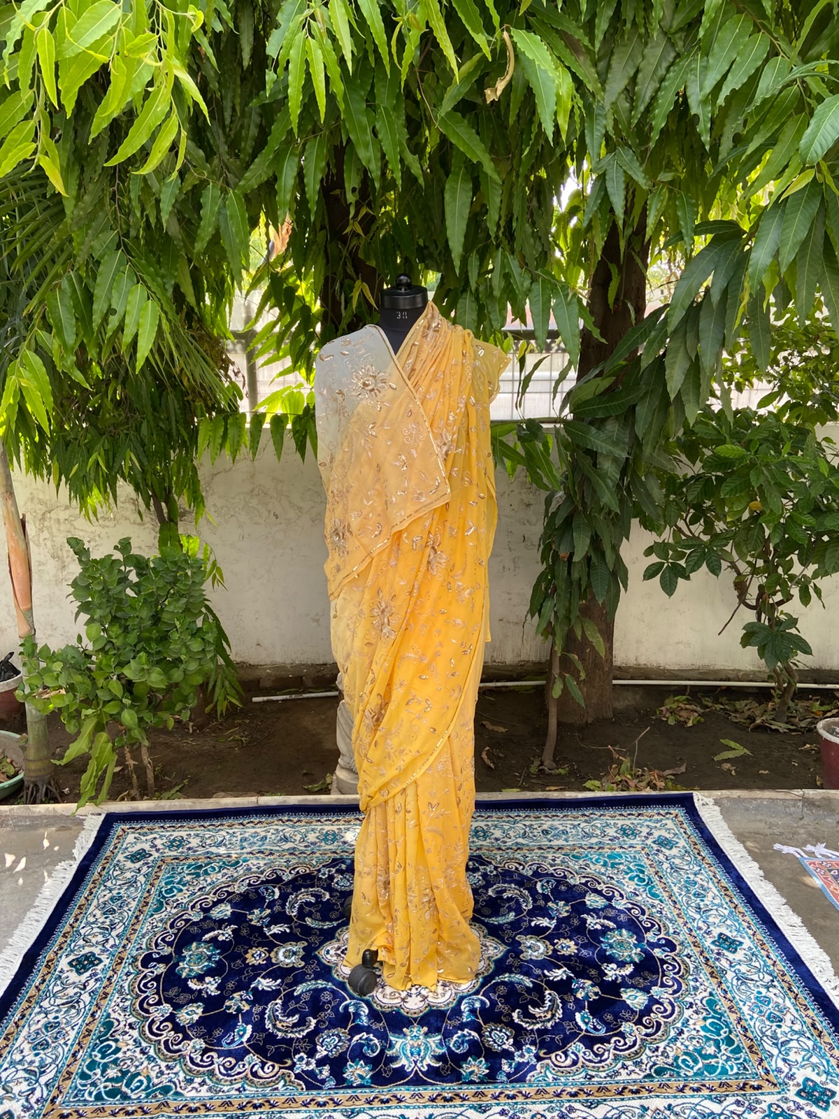 Golden Glow Embroidered Chiffon Saree