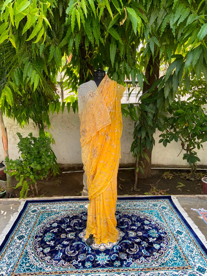 Golden Glow Embroidered Chiffon Saree