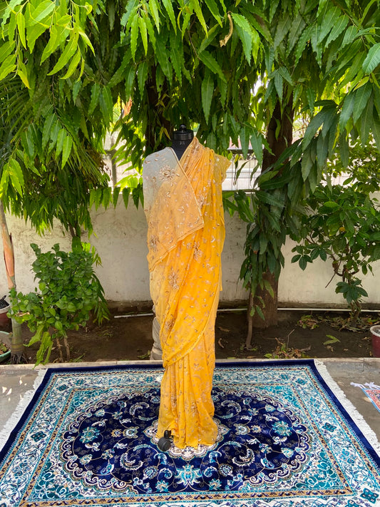 Golden Glow Embroidered Chiffon Saree