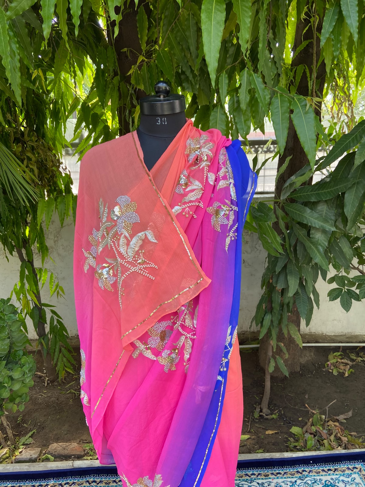 Twilight Bloom Chiffon Saree