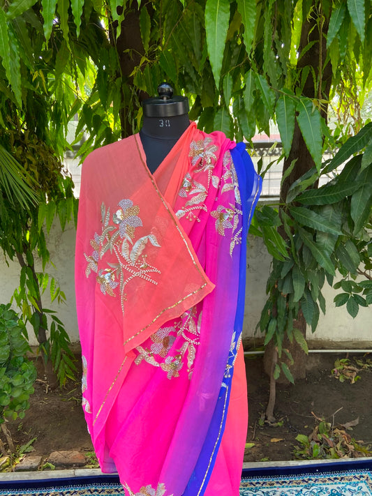 Twilight Bloom Chiffon Saree