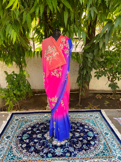 Twilight Bloom Chiffon Saree