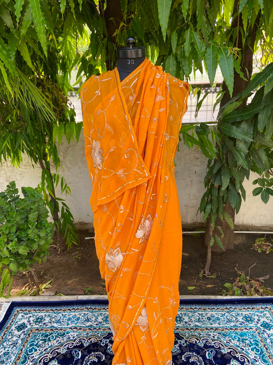 Sunset Bloom Chiffon Saree