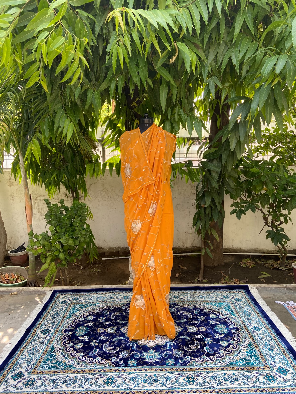 Sunset Bloom Chiffon Saree