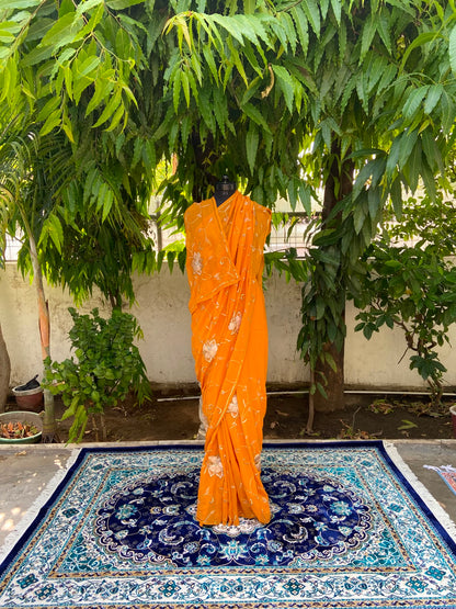 Sunset Bloom Chiffon Saree