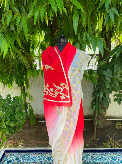 Crimson Elegance Chiffon Saree