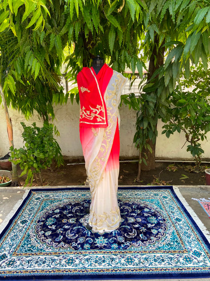 Crimson Elegance Chiffon Saree