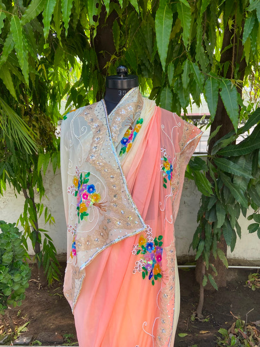 Peach Blossom Chiffon Saree