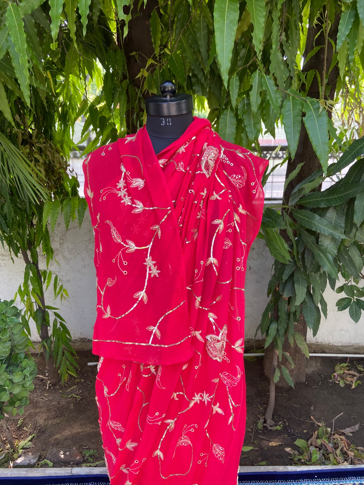 Scarlet Vine Chiffon Saree