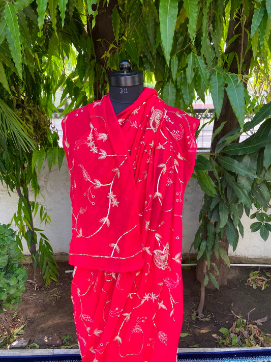 Scarlet Vine Chiffon Saree