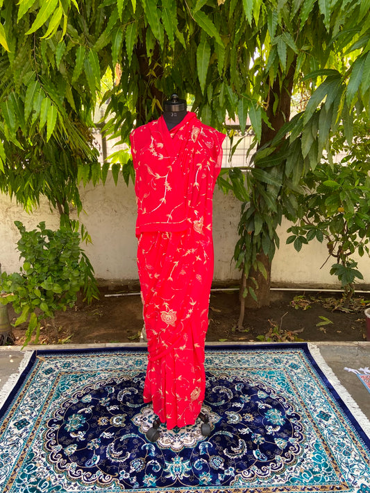 Scarlet Vine Chiffon Saree