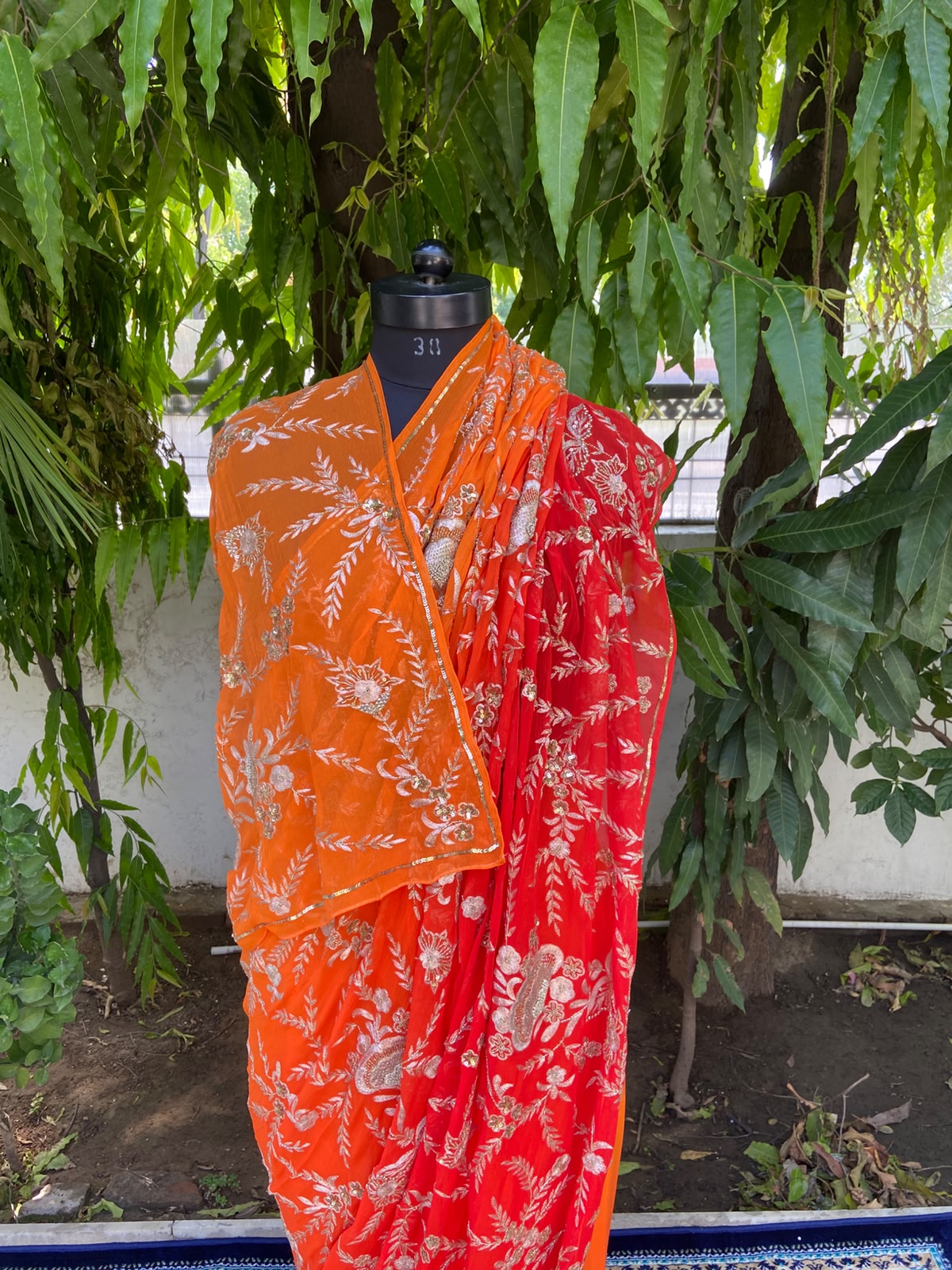 Fiery Bloom Chiffon Saree