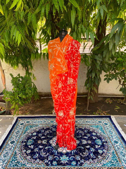 Fiery Bloom Chiffon Saree