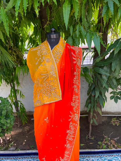 Golden Radiance Chiffon Saree