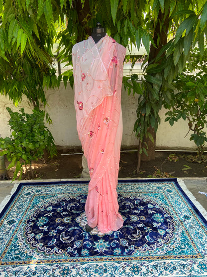 Blush Elegance Chiffon Saree