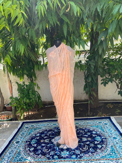 Peach Elegance Chiffon Saree