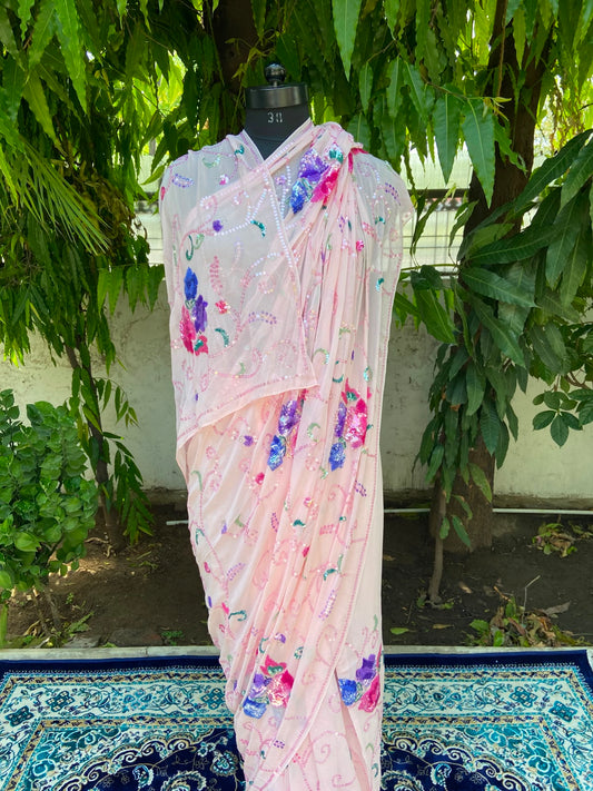 Blush pink elegance chiffon saree