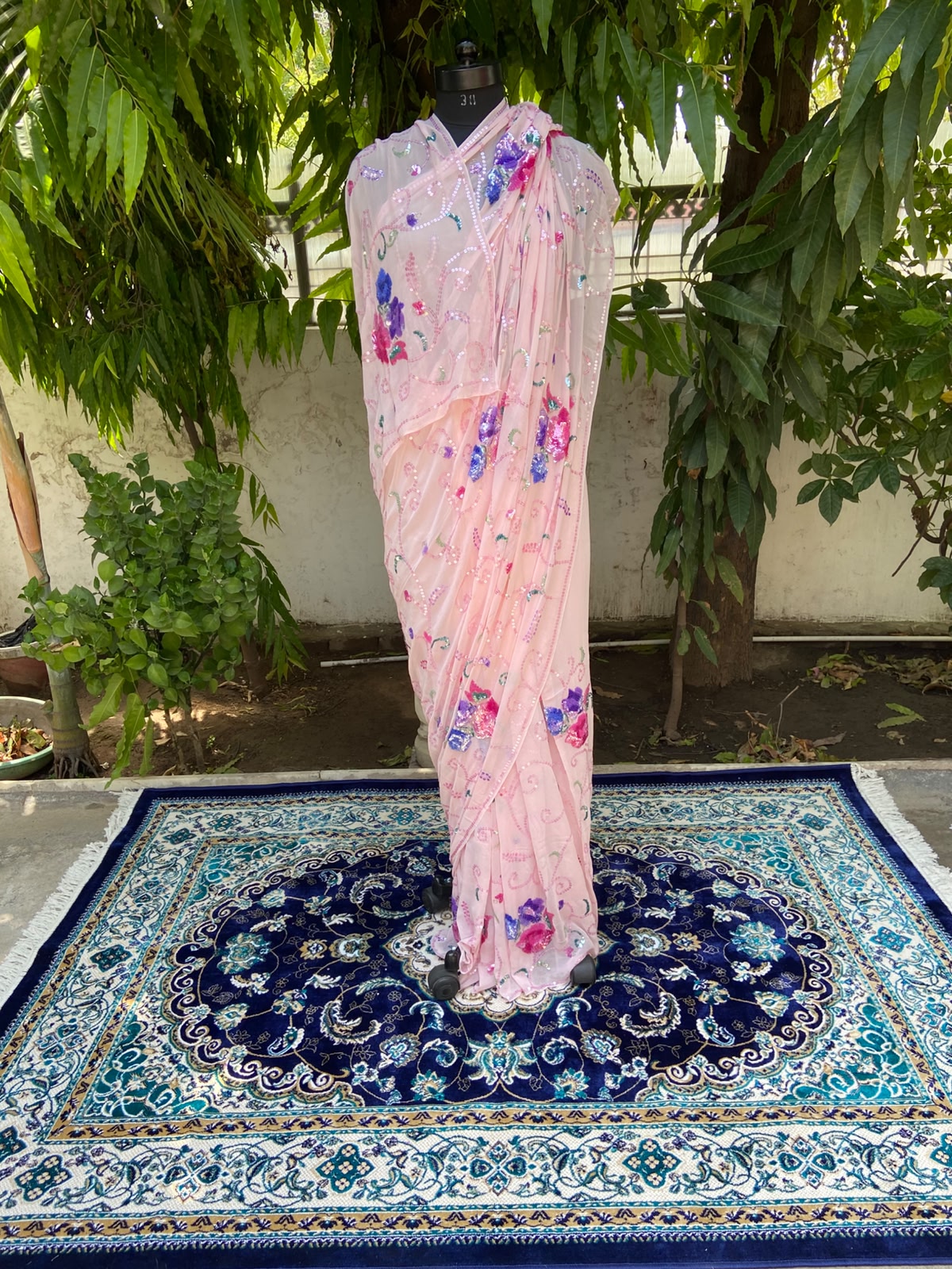 Blush pink elegance chiffon saree