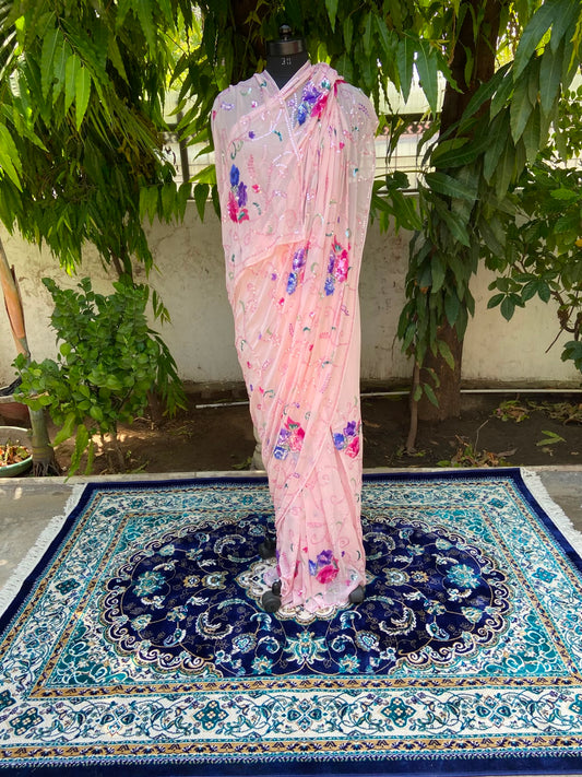 Blush pink elegance chiffon saree